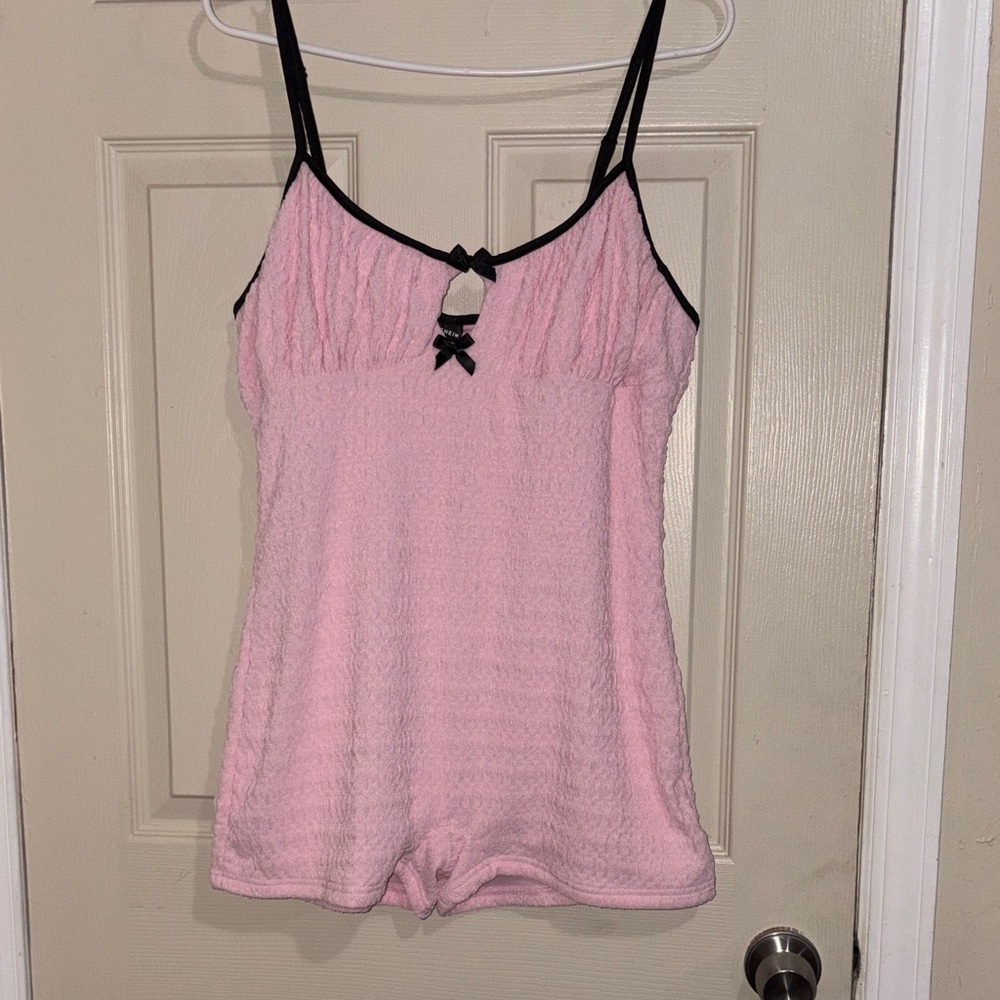 Pink Sleeveless Romper with Black Accents